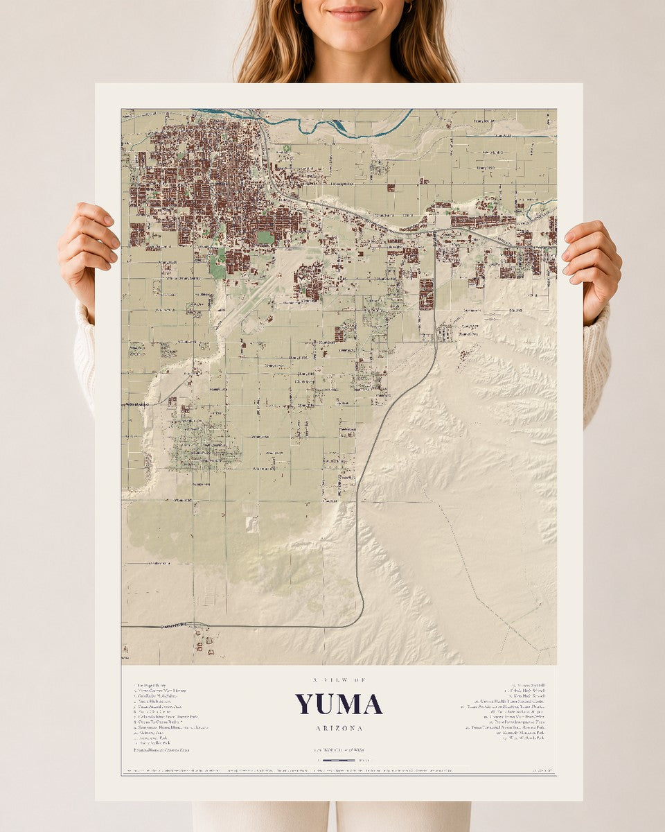Yuma, Arizona map print, 24" x 36", Archival Matte Print