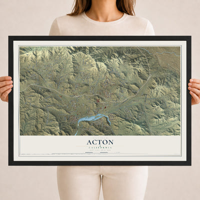 Map of Acton, California, 18 x 24 inch print in a black wood frame