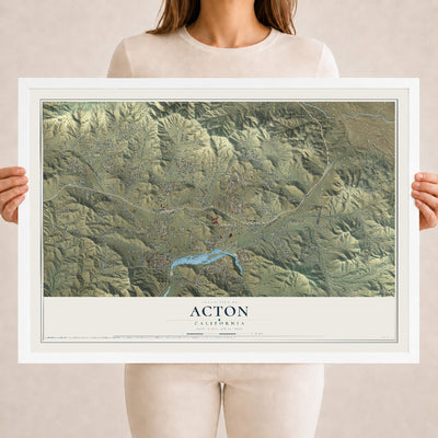 Map of Acton, California, 18 x 24 inch print in a white wood frame
