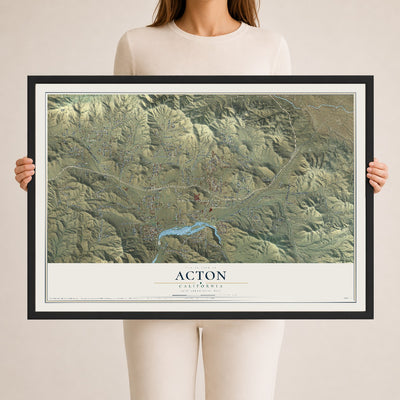 Map of Acton, California, 24 x 36 inch print in a black wood frame