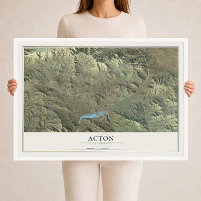 Map of Acton, California, 24 x 36 inch print in a white wood frame