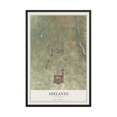 Map of Adelanto, California, 12 x 18 inch print in a black wood frame