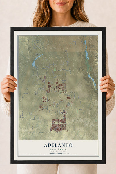 Map of Adelanto, California, 18 x 24 inch print in a black wood frame