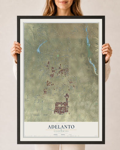 Map of Adelanto, California, 24 x 36 inch print in a black wood frame