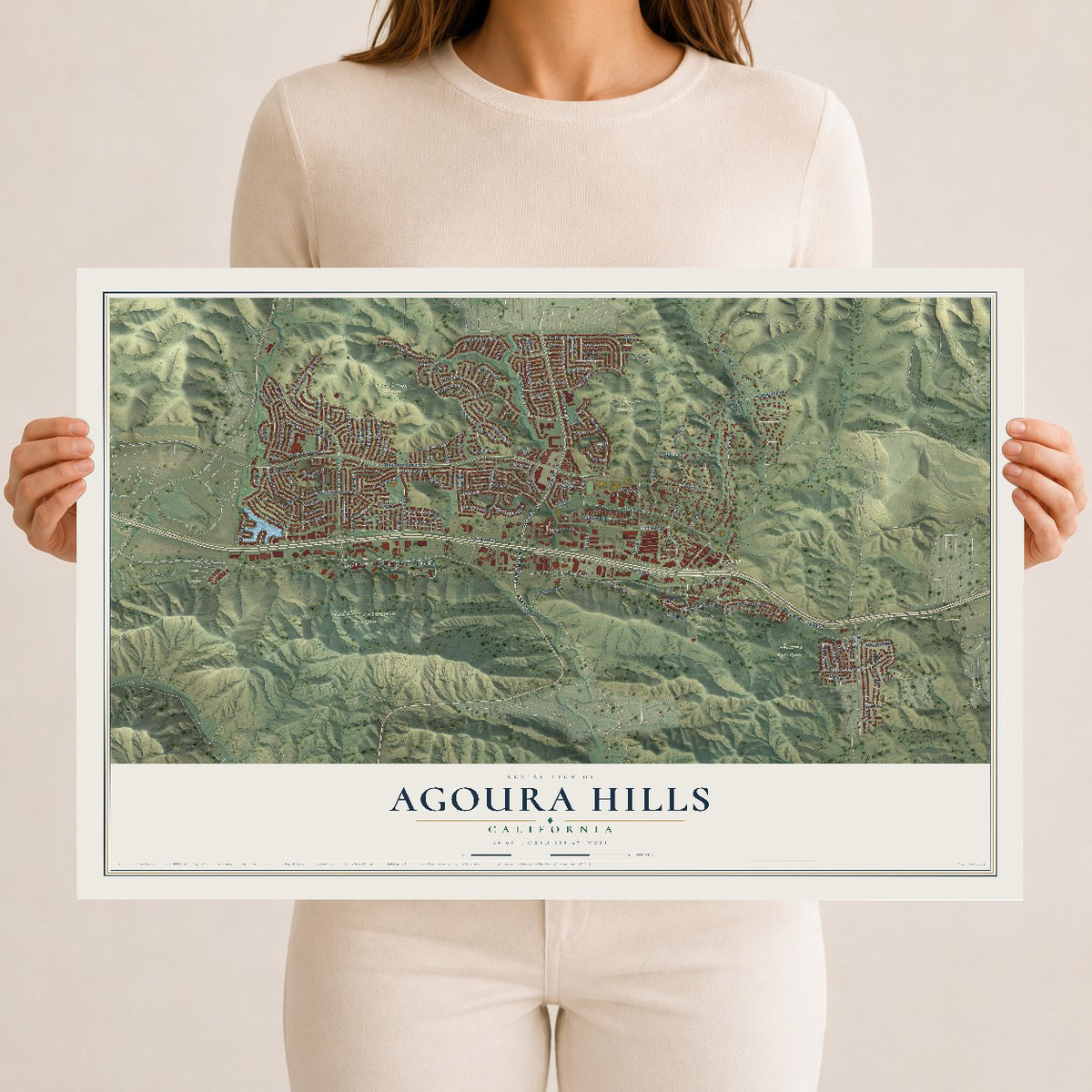 Map of Agoura Hills, California, 12 x 18 inch unframed archival matte print