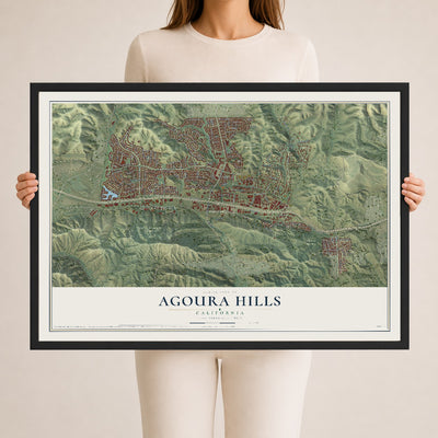 Map of Agoura Hills, California, 24 x 36 inch print in a black wood frame