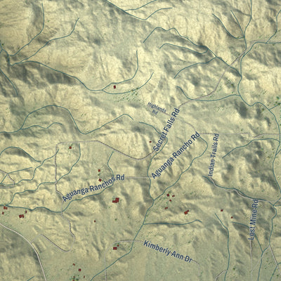 Close-up of the map of Aguanga, California print showing street and building detail