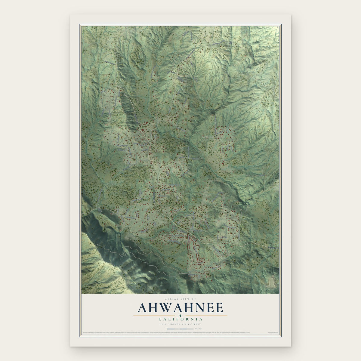 Ahwahnee, California map print, the full design