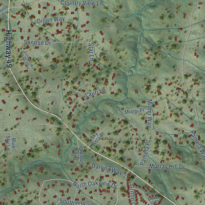 Close-up of the map of Ahwahnee, California print showing street and building detail