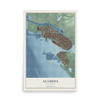 Map of Alameda, California, 12 x 18 inch unframed archival matte print