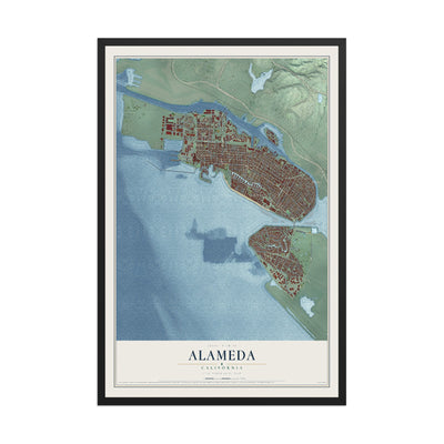 Map of Alameda, California, 12 x 18 inch print in a black wood frame