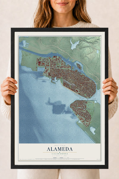 Map of Alameda, California, 18 x 24 inch print in a black wood frame