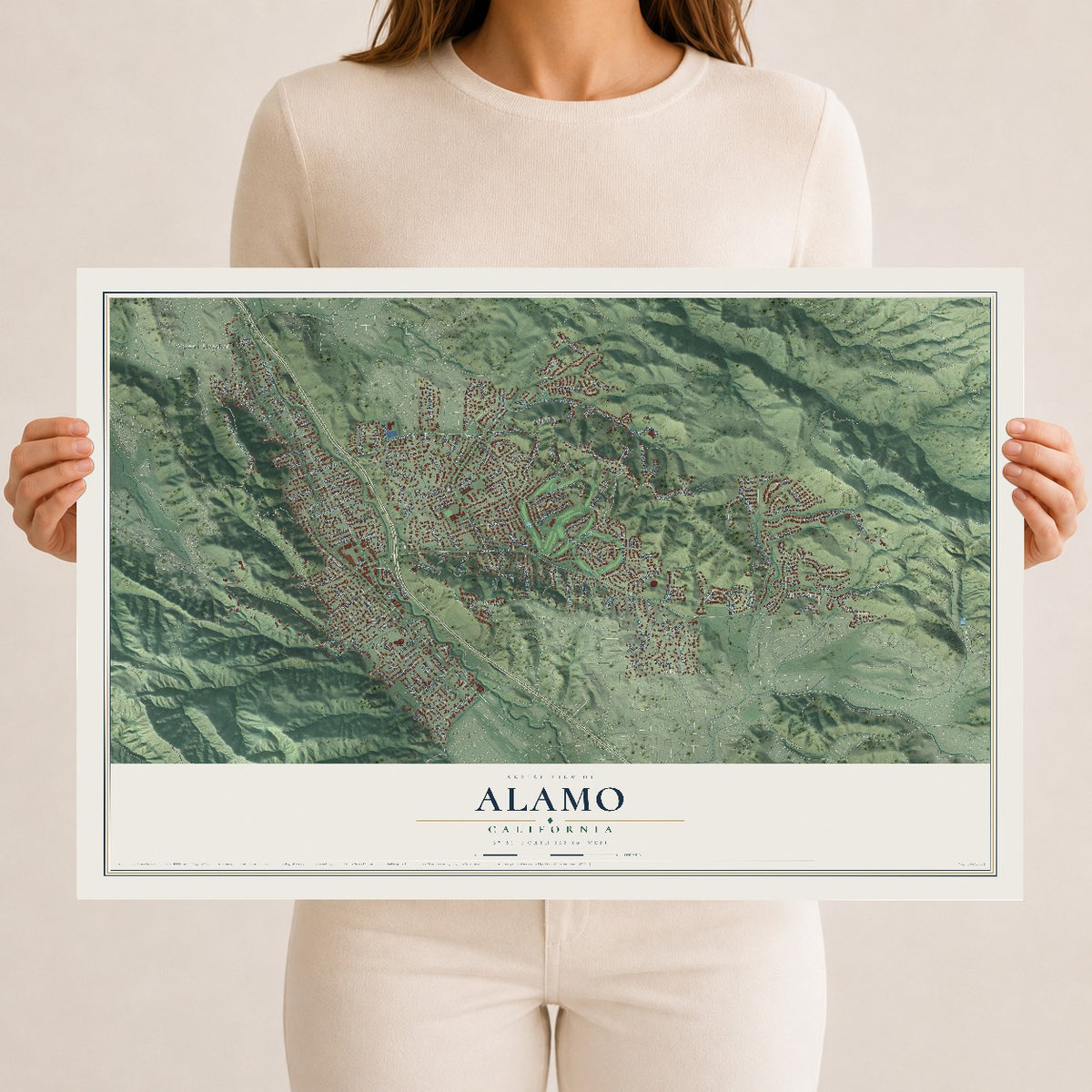 Map of Alamo, California, 12 x 18 inch unframed archival matte print