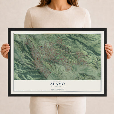 Map of Alamo, California, 12 x 18 inch print in a black wood frame