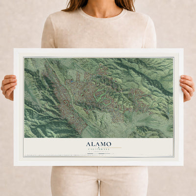 Map of Alamo, California, 12 x 18 inch print in a white wood frame