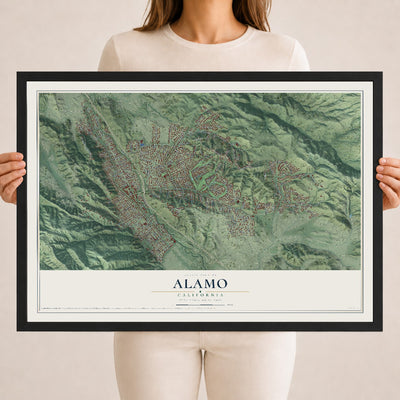Map of Alamo, California, 18 x 24 inch print in a black wood frame