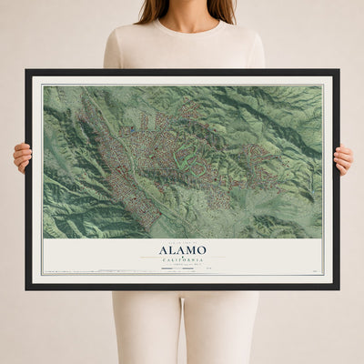 Map of Alamo, California, 24 x 36 inch print in a black wood frame