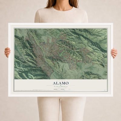 Map of Alamo, California, 24 x 36 inch print in a white wood frame