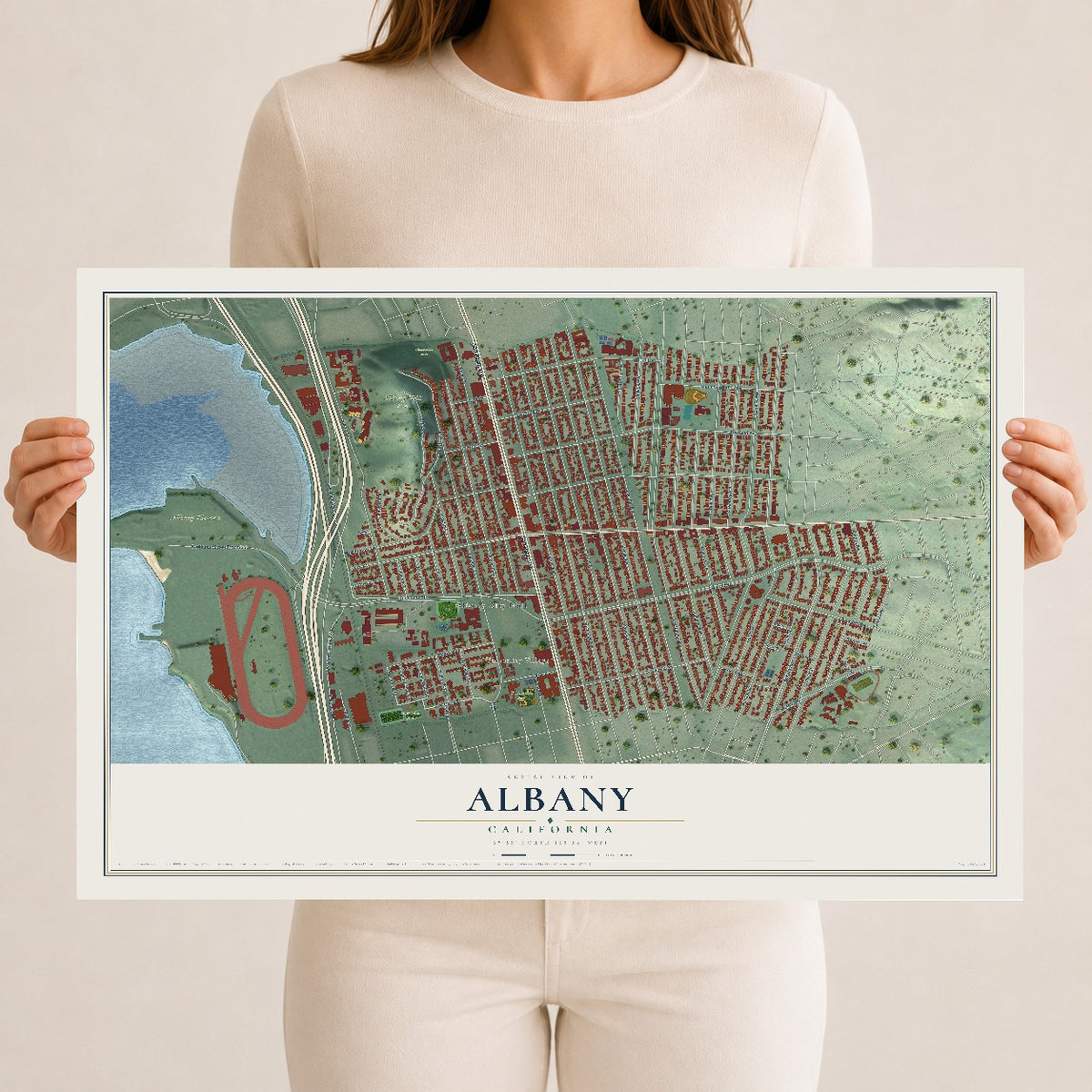Map of Albany, California, 12 x 18 inch unframed archival matte print
