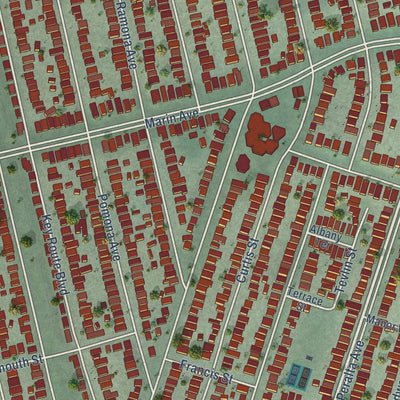 Second close-up of the map of Albany, California print showing more streets and buildings