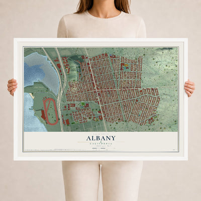 Map of Albany, California, 24 x 36 inch print in a white wood frame