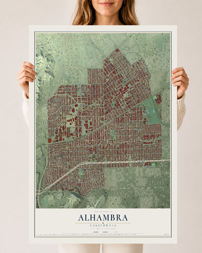Map of Alhambra, California, 24 x 36 inch unframed archival matte print