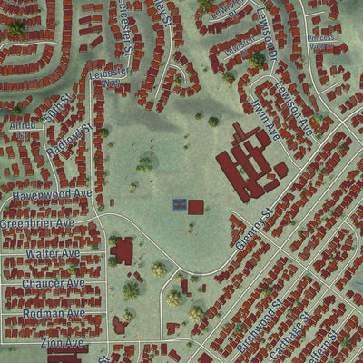 Close-up of the map of Allied Gardens, California print showing street and building detail