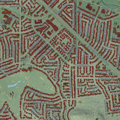 Close-up of the map of Almaden Valley, California print showing street and building detail