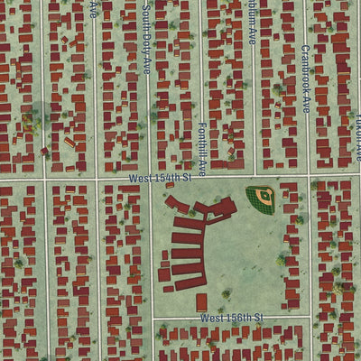 Second close-up of the map of Alondra Park, California print showing more streets and buildings