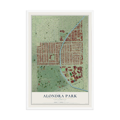 Map of Alondra Park, California, 12 x 18 inch print in a white wood frame