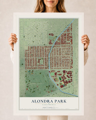 Map of Alondra Park, California, 24 x 36 inch print in a white wood frame