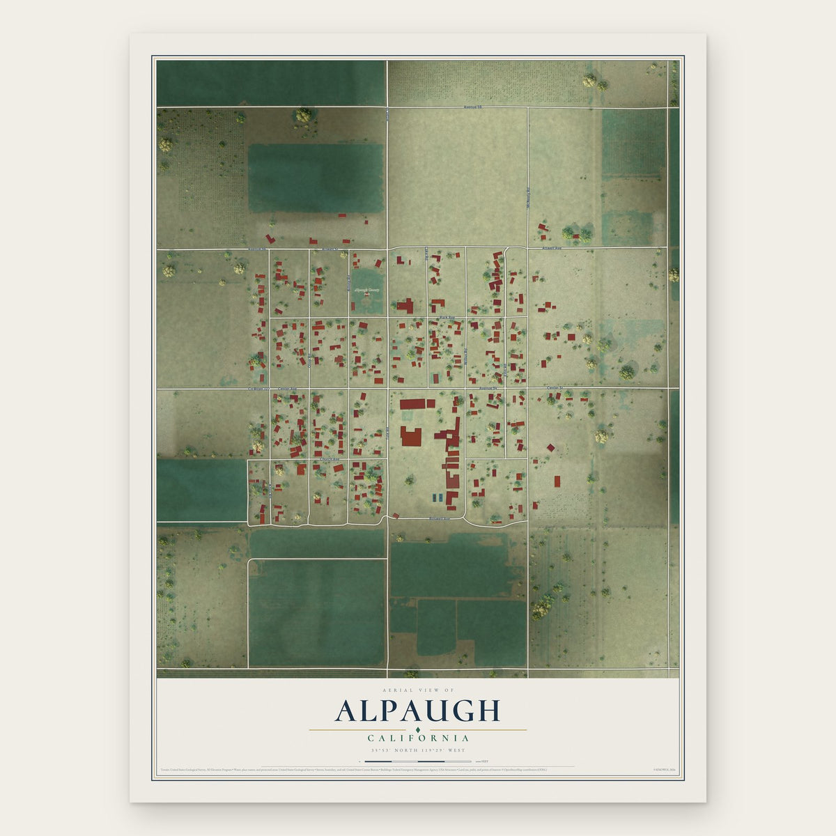 Alpaugh, California map print, the full design