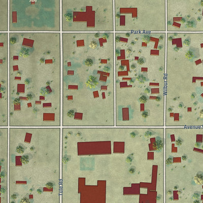 Close-up of the map of Alpaugh, California print showing street and building detail