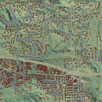Close-up of the map of Alpine, California print showing street and building detail