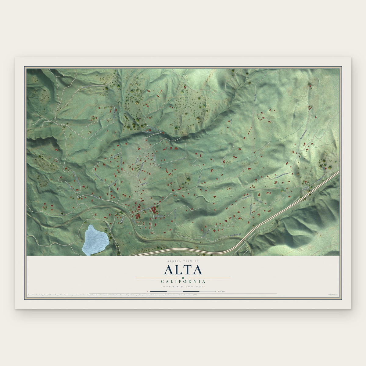 Alta, California map print, the full design