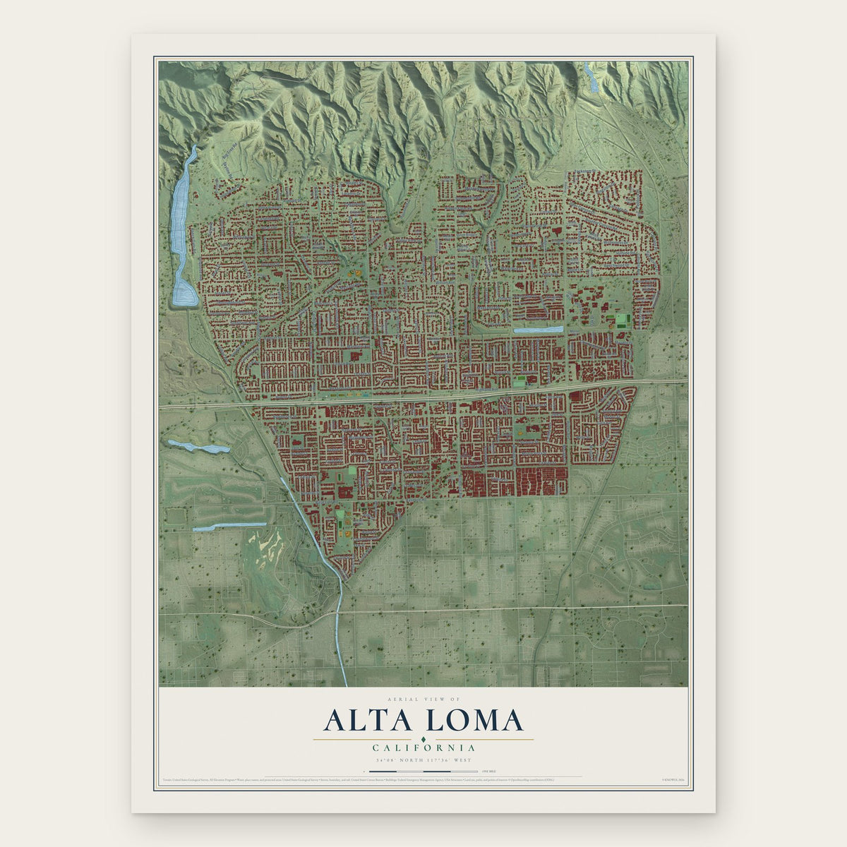 Alta Loma, California map print, the full design
