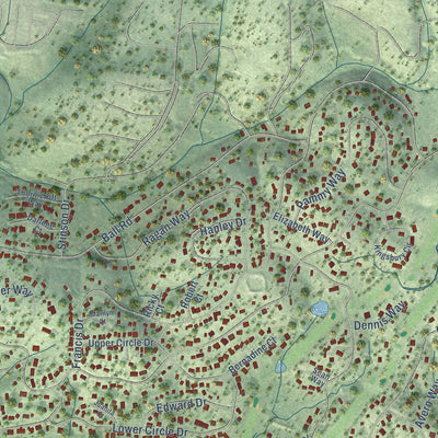 Close-up of the map of Alta Sierra, California print showing street and building detail