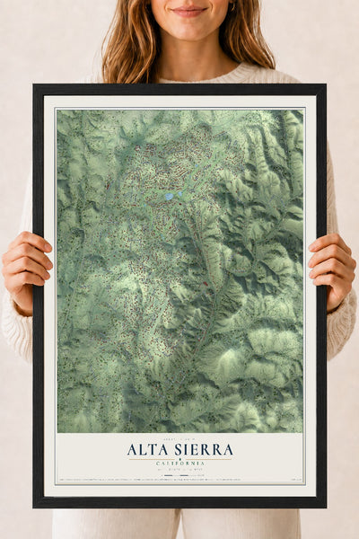 Map of Alta Sierra, California, 18 x 24 inch print in a black wood frame