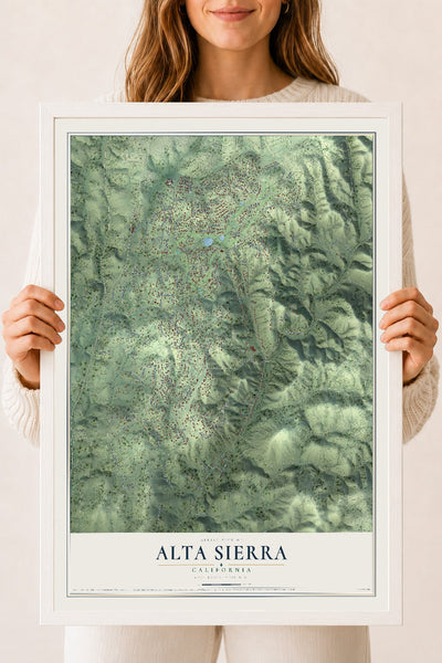 Map of Alta Sierra, California, 18 x 24 inch print in a white wood frame