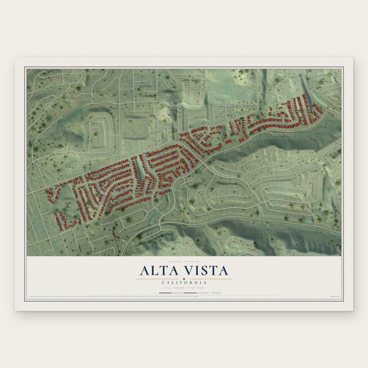 Alta Vista, California map print, the full design