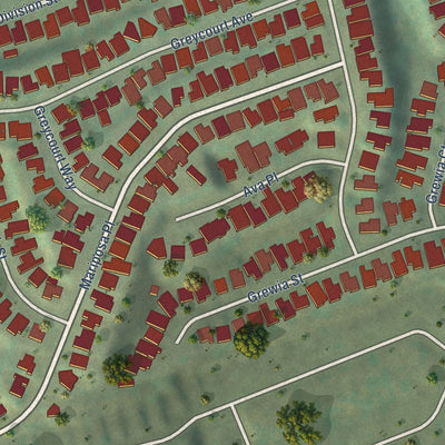 Close-up of the map of Alta Vista, California print showing street and building detail
