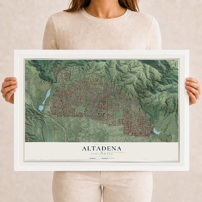 Map of Altadena, California, 12 x 18 inch print in a white wood frame