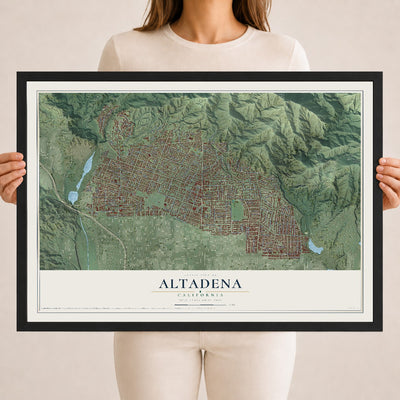Map of Altadena, California, 18 x 24 inch print in a black wood frame