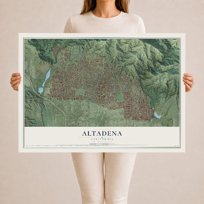 Map of Altadena, California, 24 x 36 inch unframed archival matte print