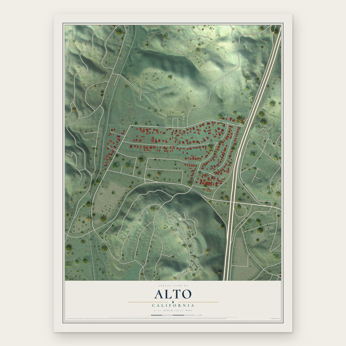 Alto, California map print, the full design