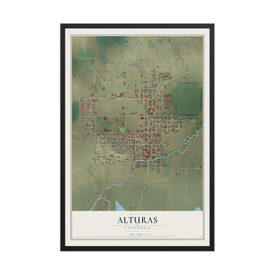 Map of Alturas, California, 12 x 18 inch print in a black wood frame