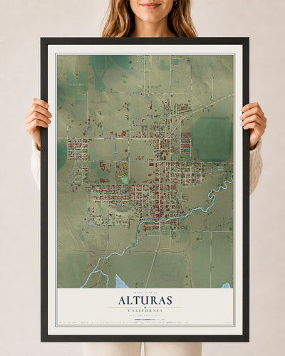 Map of Alturas, California, 24 x 36 inch print in a black wood frame