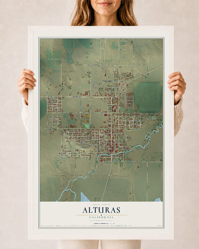 Map of Alturas, California, 24 x 36 inch print in a white wood frame