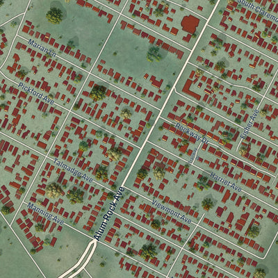 Close-up of the map of Alum Rock, California print showing street and building detail