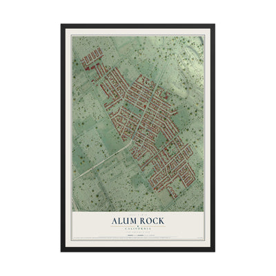 Map of Alum Rock, California, 12 x 18 inch print in a black wood frame